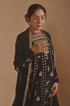 Masaba_Black Crepe, Silk, Georgette Embroidery, Foil Printing, Anarkali With Dupatta _Online