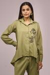 Naintara Bajaj Green Crepe Embroidery Collared Shirt And Pant Set Online at Aza Fashions Naintara Bajaj_Green Crepe Embroidery Collared Shirt And Pant Set _Online_at_Aza_Fashions
