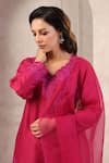 Buy_Anshu Wadhwa_Coral Chanderi, Organza Embroidery Round Neck Wine Kurta Set _Online_at_Aza_Fashions