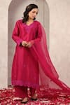 Shop_Anshu Wadhwa_Wine Chanderi Embroidery V-neck Kurta Pant Set _Online_at_Aza_Fashions