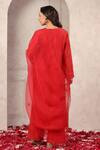 Shop_Anshu Wadhwa_Red Chanderi, Organza Embroidery V-neck Kurta Set With Dupatta _at_Aza_Fashions
