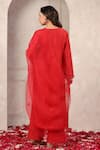 Shop_Anshu Wadhwa_Red Chanderi Embroidery V-neck Kurta Pant Set _at_Aza_Fashions