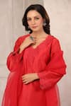 Anshu Wadhwa_Red Chanderi Embroidery V-neck Kurta Pant Set _Online_at_Aza_Fashions