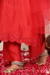 Buy_Anshu Wadhwa_Red Chanderi Embroidery V-neck Kurta Pant Set 