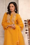Anshu Wadhwa_Yellow Chanderi, Organza Embroidery Round Neck Kurta Set _at_Aza_Fashions