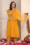 Shop_Anshu Wadhwa_Yellow Chanderi, Organza Embroidery Round Neck Kurta Set 