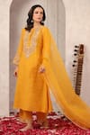 Buy_Anshu Wadhwa_Yellow Chanderi, Tissue Embroidery Round Neck Kurta Pant Set _Online_at_Aza_Fashions