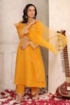Anshu Wadhwa_Yellow Chanderi, Tissue Embroidery Round Neck Kurta Pant Set _at_Aza_Fashions