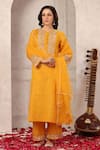 Buy_Anshu Wadhwa_Yellow Chanderi, Tissue Embroidery Round Neck Kurta Pant Set 