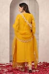 Shop_Anshu Wadhwa_Yellow Chanderi, Organza Embroidery Round Neck Kurta Set _at_Aza_Fashions