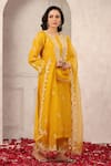 Shop_Anshu Wadhwa_Yellow Chanderi, Organza Embroidery Round Neck Kurta Set 