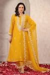 Buy_Anshu Wadhwa_Yellow Chanderi, Organza Embroidery Round Neck Kurta Set _at_Aza_Fashions