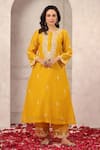 Buy_Anshu Wadhwa_Yellow Chanderi Embroidery Round Neck Kurta Set _at_Aza_Fashions