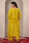 Shop_Anshu Wadhwa_Yellow Chanderi, Organza Embroidery V-neck Kurta Set _at_Aza_Fashions