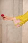 Anshu Wadhwa_Yellow Chanderi, Organza Embroidery Round Neck Kurta Set _Online_at_Aza_Fashions