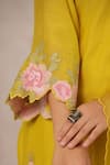 Anshu Wadhwa_Yellow Chanderi, Organza Embroidery Round Neck Kurta Set _at_Aza_Fashions