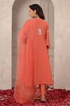Shop_Anshu Wadhwa_Peach Chanderi, Organza Embroidery Round Neck Kurta Set _at_Aza_Fashions