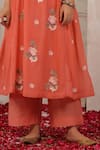 Anshu Wadhwa_Peach Chanderi, Organza Embroidery Round Neck Kurta Set _Online_at_Aza_Fashions
