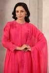 Buy_Anshu Wadhwa_Pink Chanderi, Organza Embroidery Round Neck Kurta Pant Dupatta Set _Online_at_Aza_Fashions