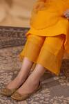 Anshu Wadhwa_Yellow Chanderi, Organza Embroidery V-neck Kurta Set _Online