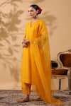 Anshu Wadhwa_Yellow Chanderi Embroidery V-neck Kurta Set _Online_at_Aza_Fashions
