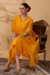 Shop_Anshu Wadhwa_Yellow Chanderi Embroidery V-neck Kurta Set 