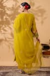 Shop_Anshu Wadhwa_Green Chanderi, Organza Embroidery V-neck Kurta Set _at_Aza_Fashions
