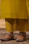Anshu Wadhwa_Green Chanderi, Organza Embroidery V-neck Kurta Set _at_Aza_Fashions