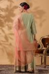 Shop_Anshu Wadhwa_Green Chanderi, Organza Embroidery V-neck Kurta Sharara Set _at_Aza_Fashions