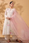 Buy_Anshu Wadhwa_Ivory Chanderi, Organza Embroidery Keyhole Neck Pink And Kurta Set _at_Aza_Fashions