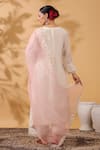 Shop_Anshu Wadhwa_Ivory Chanderi, Organza Embroidery V-neck Pink And Kurta Set _at_Aza_Fashions
