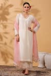 Buy_Anshu Wadhwa_Ivory Chanderi, Organza Embroidery V-neck Pink And Kurta Set _at_Aza_Fashions