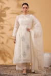 Buy_Anshu Wadhwa_Ivory Chanderi Embroidery Round Neck Kurta Set _at_Aza_Fashions