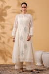Buy_Anshu Wadhwa_Ivory Chanderi Embroidery Round Neck Kurta Set _Online_at_Aza_Fashions