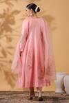 Shop_Anshu Wadhwa_Pink Chanderi, Organza Embroidery V-neck Anarkali Set _at_Aza_Fashions