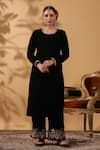 Shop_Anshu Wadhwa_Black Velvet Embroidery Round Neck Kurta Set _Online_at_Aza_Fashions