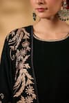 Anshu Wadhwa_Black Velvet Embroidery Round Neck Kurta Set _at_Aza_Fashions