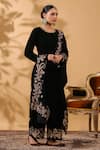 Shop_Anshu Wadhwa_Black Velvet Embroidery Round Neck Kurta Set 