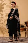 Anshu Wadhwa_Black Velvet Embroidery Round Neck Kurta Set _Online