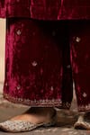 Buy_Anshu Wadhwa_Maroon Velvet Round Neck Designer Kurta Set 