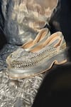 Shop_Chal Jooti_Silver Aaina Mahal Designer Wedding Sneakers _at_Aza_Fashions