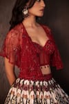 Rashika Sharma_Maroon Net, Silk Pearls Sweetheart Neck Saanjh Printed Lehenga Set _Online_at_Aza_Fashions