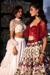Rashika Sharma_Maroon Net, Silk Pearls Sweetheart Neck Saanjh Printed Lehenga Set _at_Aza_Fashions