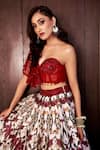 Rashika Sharma_Maroon Net, Silk Pearls Sweetheart Neck Saanjh Printed Lehenga Set _Online