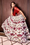 Buy_Rashika Sharma_Maroon Net, Silk Pearls Sweetheart Neck Saanjh Printed Lehenga Set _at_Aza_Fashions