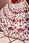 Shop_Rashika Sharma_Maroon Net, Silk Pearls Sweetheart Neck Saanjh Printed Lehenga Set _Online