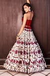 Shop_Rashika Sharma_Maroon Net, Silk Pearls Sweetheart Neck Saanjh Printed Lehenga Set _at_Aza_Fashions