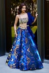 Buy_Rashika Sharma_Blue Georgette, Organza Embroidery Round Neck Marble Printed Lehenga Set _at_Aza_Fashions