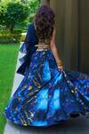 Shop_Rashika Sharma_Blue Georgette, Organza Embroidery Round Neck Marble Printed Lehenga Set _at_Aza_Fashions