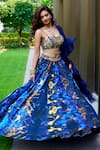 Rashika Sharma_Blue Georgette, Organza Embroidery Round Neck Marble Printed Lehenga Set _at_Aza_Fashions